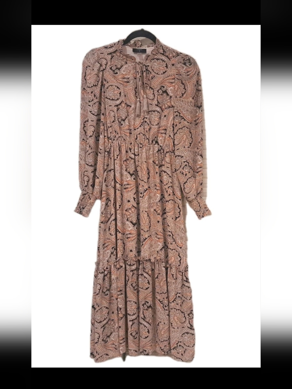 Tahari Paisley Print Dress in Black and Tan